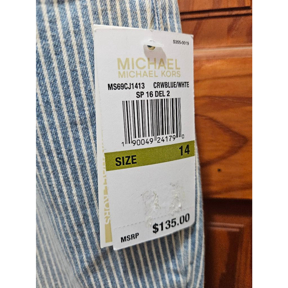Michael Kors Selma Flare Wide Leg Denim Jeans Size 14 Blue White Striped - Picture 3 of 12